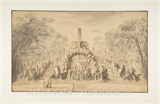 Art Print : Israel Silvestre - Fountain with a Rock Arch in a Park : Vintage Wall Art