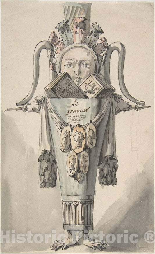 Art Print : Jean Charles Delafosse - Caricature of an Engraver (Recto)