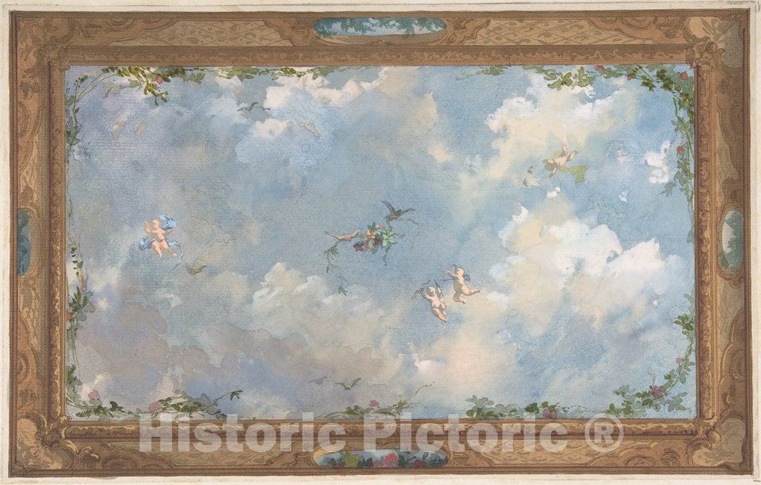 Art Print : Jules-Edmond-Charles Lachaise - Design for Salon Ceiling, Hôtel Candamo : Vintage Wall Art