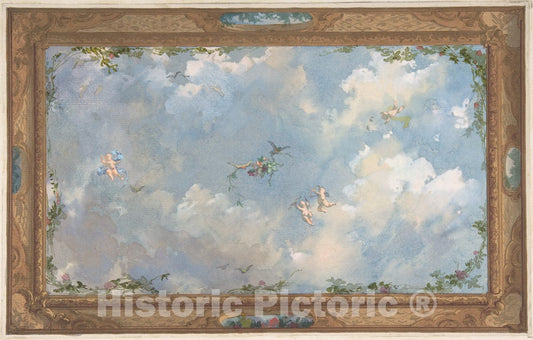 Art Print : Jules-Edmond-Charles Lachaise - Design for Salon Ceiling, Hôtel Candamo : Vintage Wall Art