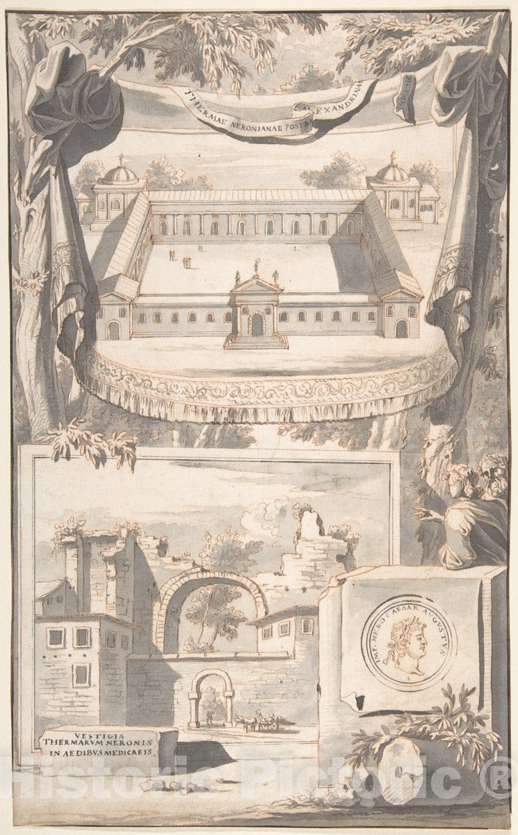 Art Print : Jan Goeree - A Reconstruction of The Thermae of Nero (Above) and a View of The Ruins (Below) : Vintage Wall Art