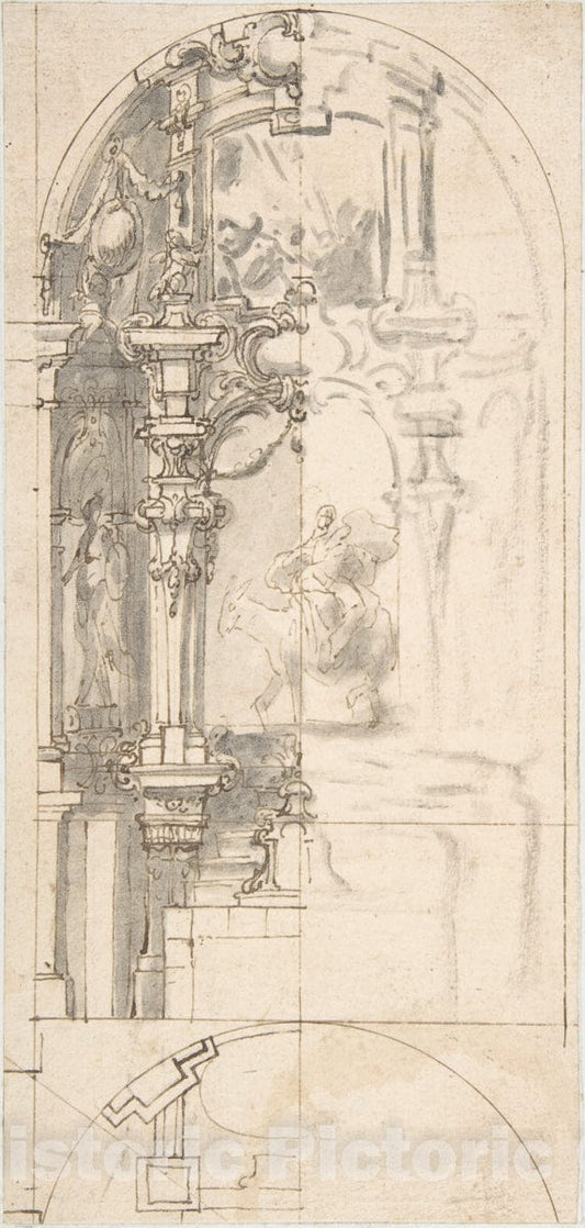 Art Print : Spanish, 17th Century - Design for a Chapel with Flight into Egypt as Altarpiece : Vintage Wall Art