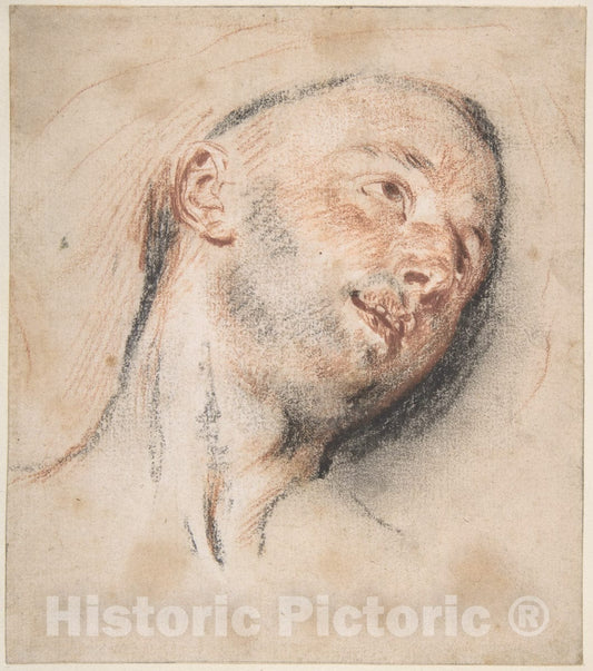 Art Print : Antoine Watteau - Head of a Man : Vintage Wall Art