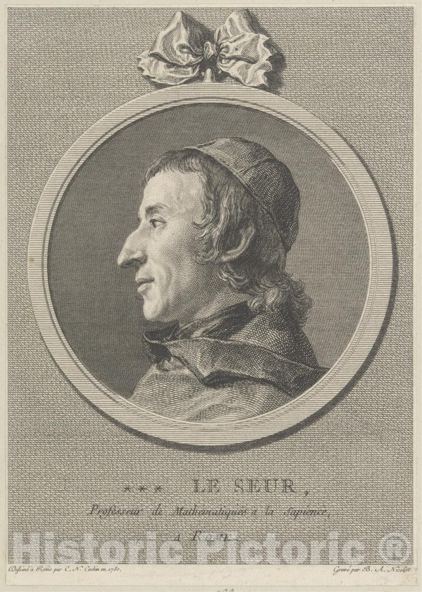 Art Print : Charles Nicolas Cochin II - Le Seur, Professeur de Mathématiques á la Sapience, a Rome : Vintage Wall Art
