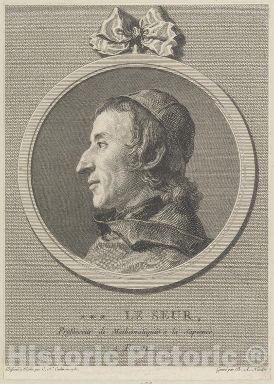 Art Print : Charles Nicolas Cochin II - Le Seur, Professeur de Mathématiques á la Sapience, a Rome : Vintage Wall Art