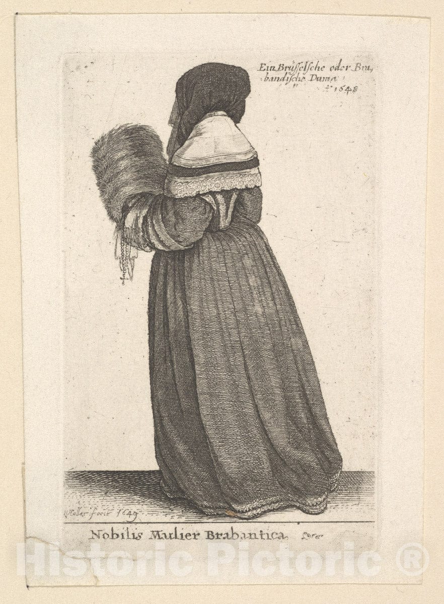 Art Print : Wenceslaus Hollar - Nobilis Mulier Brabantica, (Noblewoman from Brabant) : Vintage Wall Art