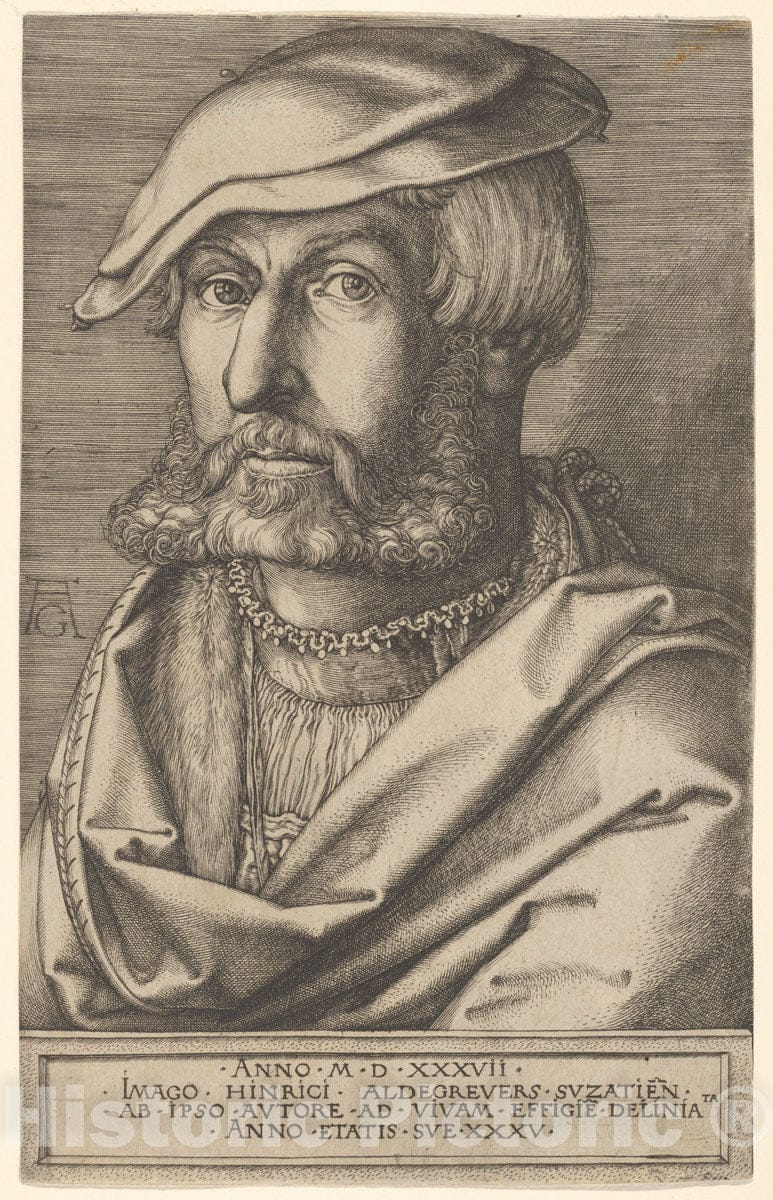 Art Print : Heinrich Aldegrever - Self-Portrait at Age Thirty-Five : Vintage Wall Art