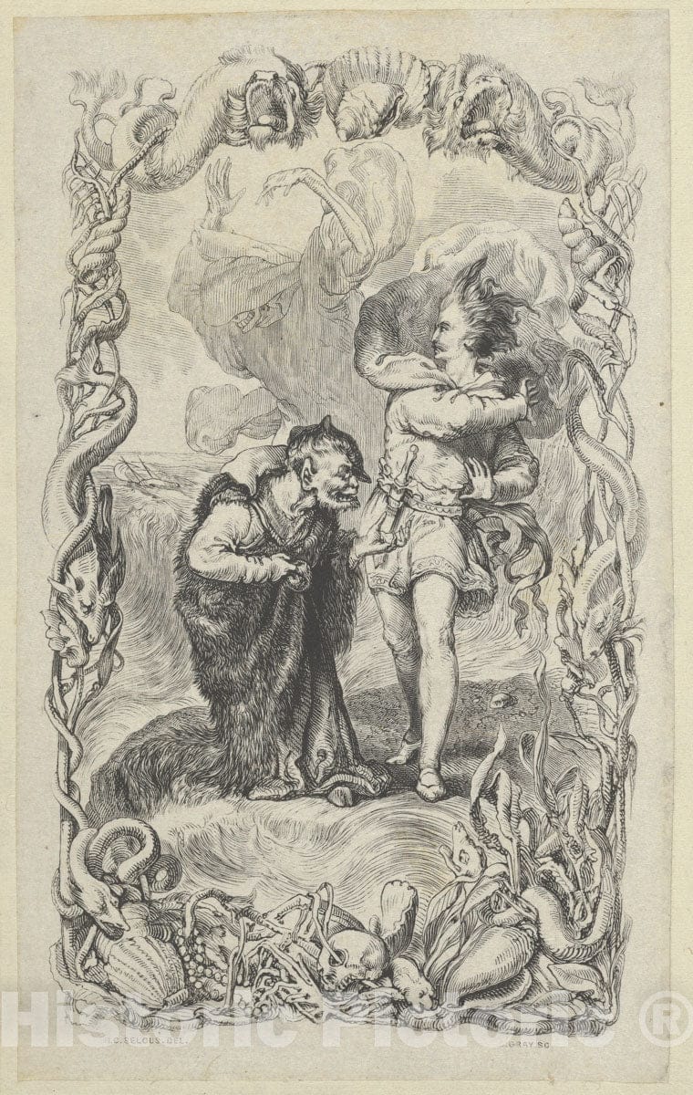 Art Print : Charles Gray - Illustration to The Tempest: Caliban, Ferdinand and Ariel : Vintage Wall Art