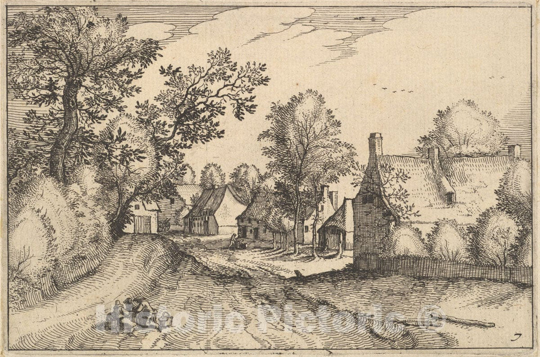 Art Print : Claes Jansz. Visscher - A Village Road from Regiunculae et Villae Aliquot Ducatus Brabantiae 1 : Vintage Wall Art