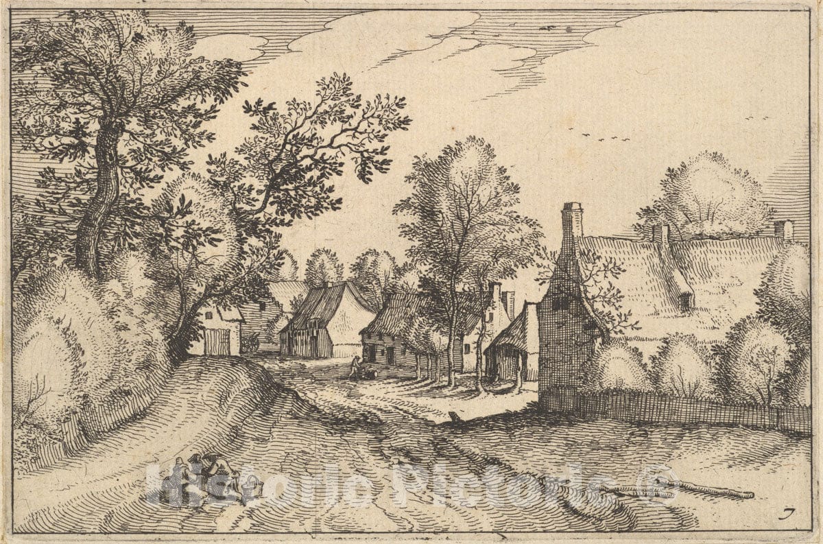 Art Print : Claes Jansz. Visscher - A Village Road from Regiunculae et Villae Aliquot Ducatus Brabantiae 1 : Vintage Wall Art