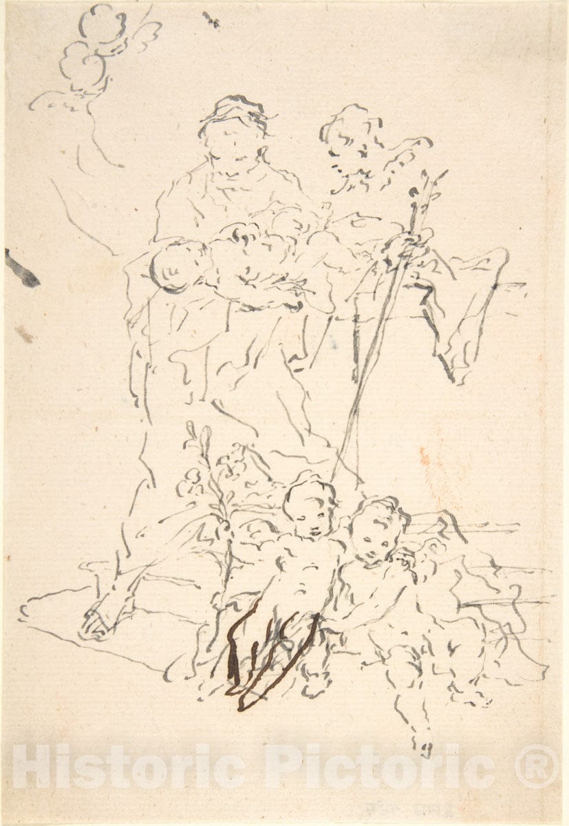 Art Print : Martin Johann Schmidt - Saint Anthony and The Christ Child Surrounded by Cherubs : Vintage Wall Art