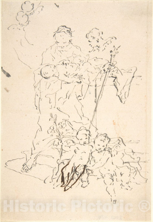 Art Print : Martin Johann Schmidt - Saint Anthony and The Christ Child Surrounded by Cherubs : Vintage Wall Art