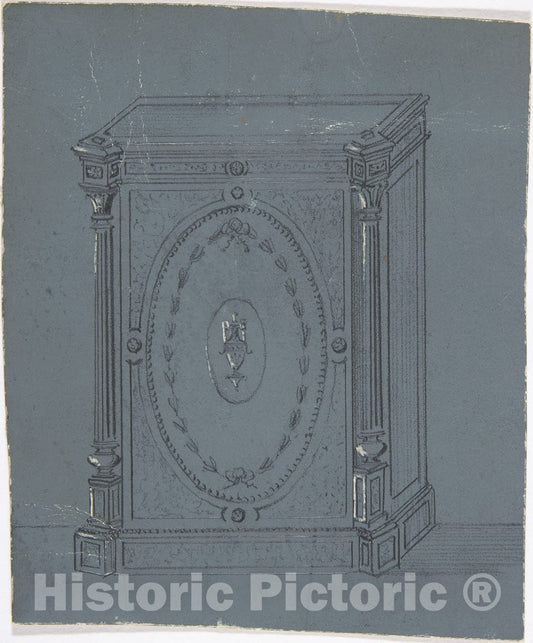 Art Print : British, 19th Century - Cabinet Design with a Central Urn Ornament : Vintage Wall Art