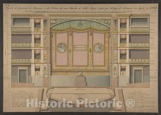 Art Print : Portuguese, 19th Century - Finished Design for a Stage Set with Ruling and Notes : Vintage Wall Art