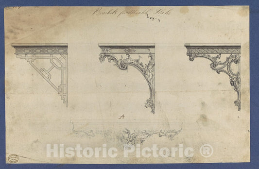Art Print : Thomas Chippendale - Brackets for Marble Slabs, in Chippendale Drawings, Vol. I : Vintage Wall Art
