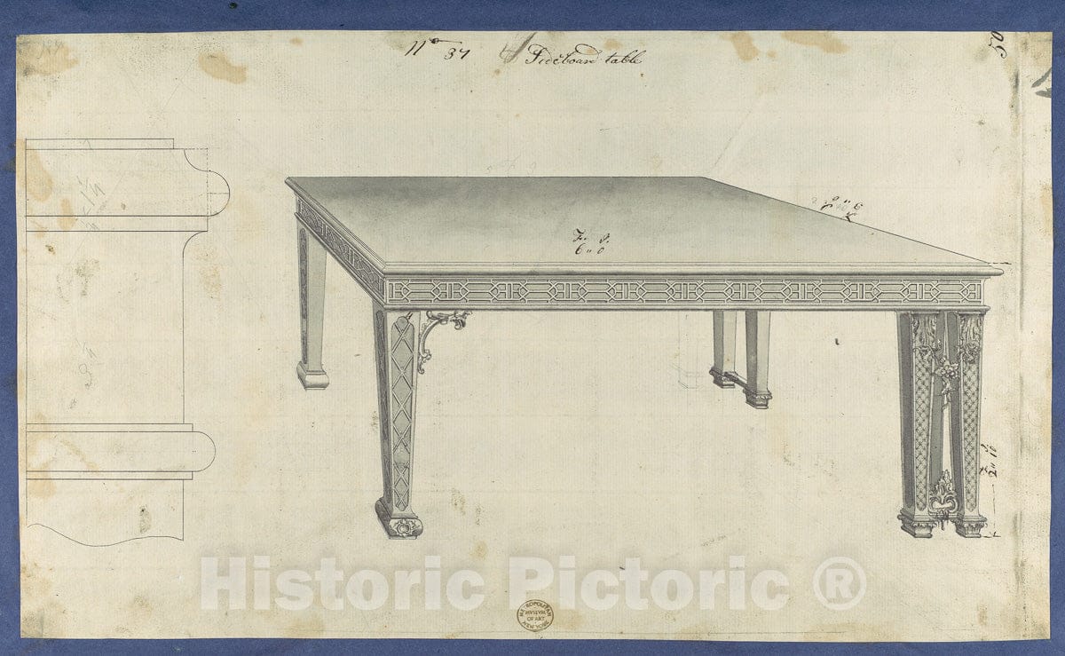 Art Print : Thomas Chippendale - Sideboard Table, from Chippendale Drawings, Vol. II 1 : Vintage Wall Art