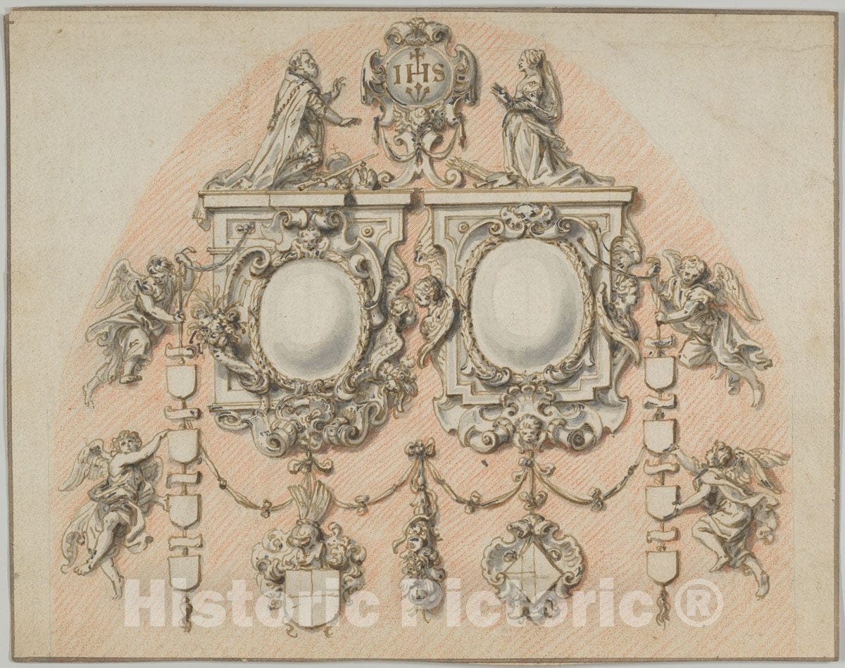 Art Print : Abraham Van Diepenbeeck - Design for The Epitaph of The 't Seraets-Van Etten Family : Vintage Wall Art