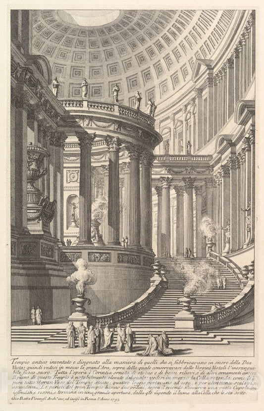 Art Print : Imaginery Ancient Temple Designed in The Style of Those Built in Honor of The Goddess Vesta - Artist: Giovanni Battista Piranesi - c1750 : Vintage Wall Art