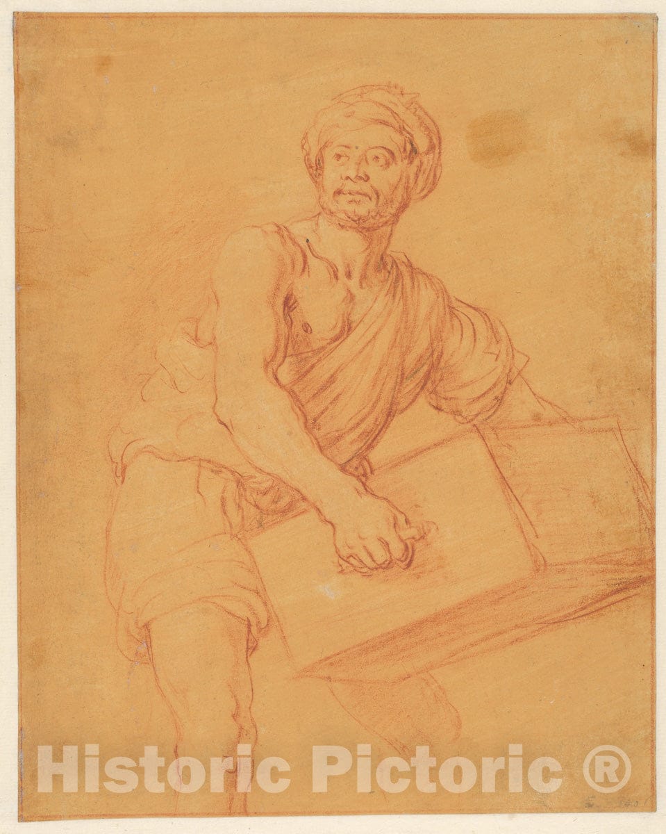 Art Print : Pieter Lastman - Study of a Bearded and Turbaned Man Carrying a Chest : Vintage Wall Art