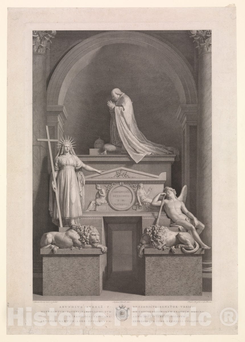 Art Print : Raphael Morghen - The Tomb of Pope Clement XIII Rezzonico in The Vatican : Vintage Wall Art