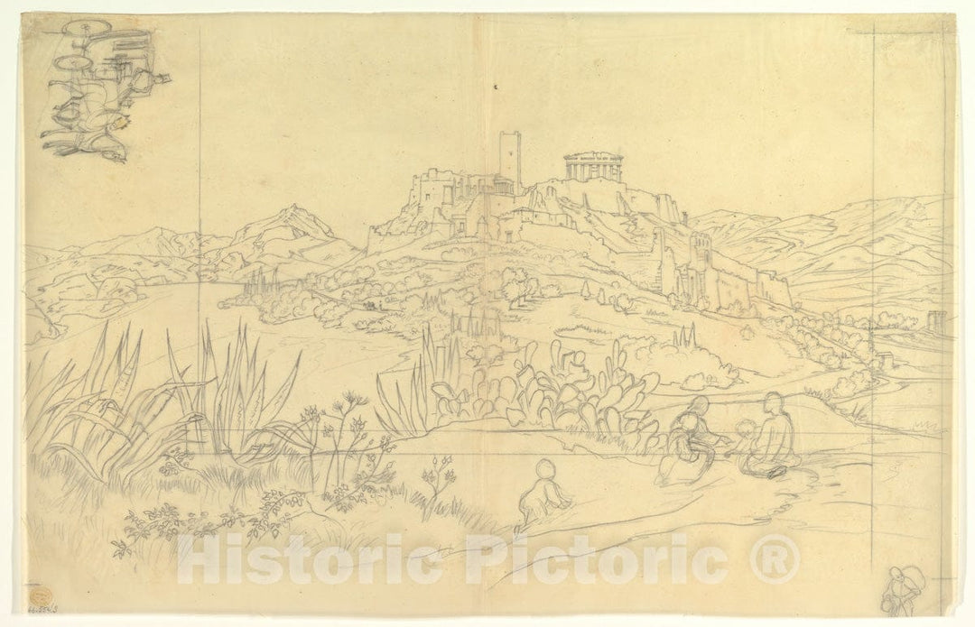 Art Print : German, 19th Century - A View of The Ancient City (Parthenon?) : Vintage Wall Art