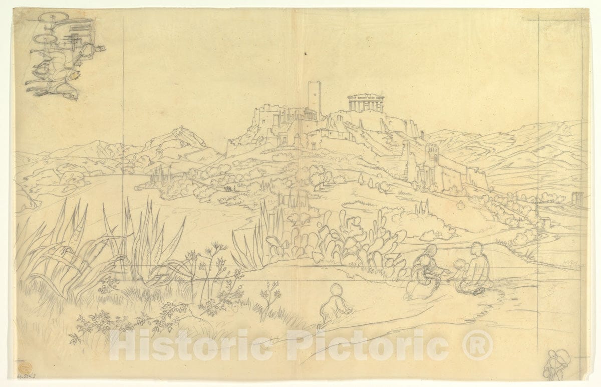 Art Print : German, 19th Century - A View of The Ancient City (Parthenon?) : Vintage Wall Art