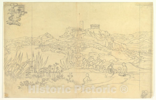 Art Print : German, 19th Century - A View of The Ancient City (Parthenon?) : Vintage Wall Art