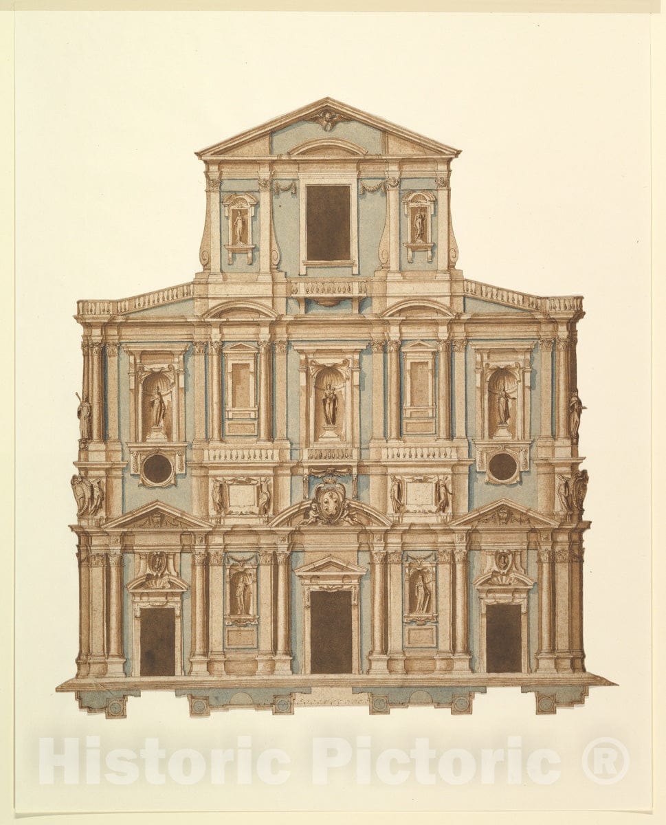 Art Print : Cigoli (Ludovico Cardi) - Drawing for Buontalenti's Model for The Facade of S. Maria del Fiore of Florence : Vintage Wall Art