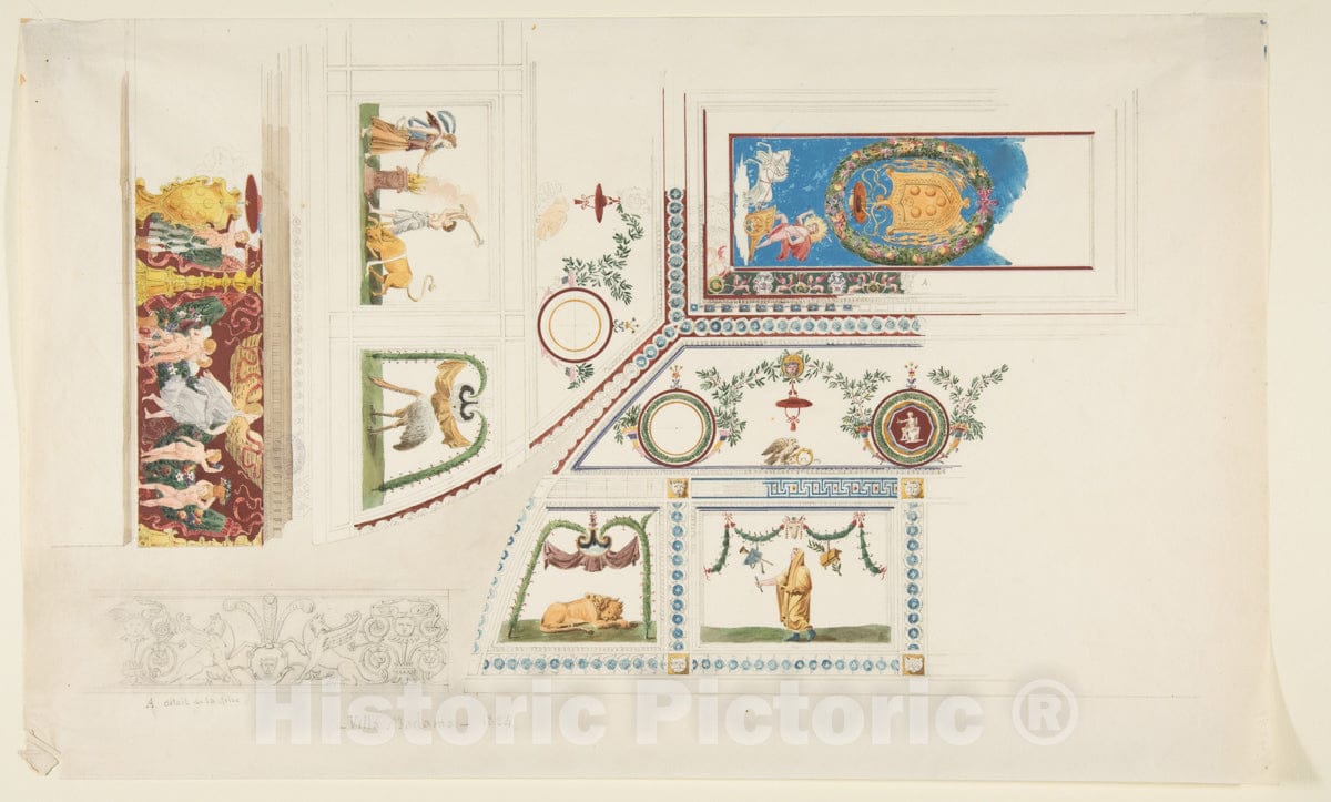 Art Print : French, 19th Century - Ceiling, Cove, and Wall Decorations of The Guilio Romano Room, Villa Madama : Vintage Wall Art