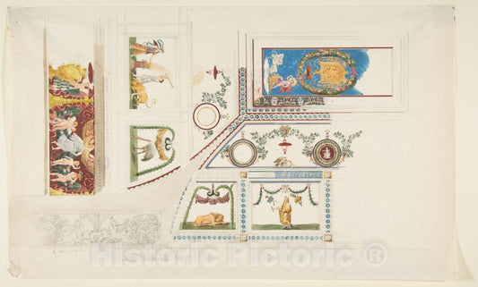 Art Print : French, 19th Century - Ceiling, Cove, and Wall Decorations of The Guilio Romano Room, Villa Madama : Vintage Wall Art