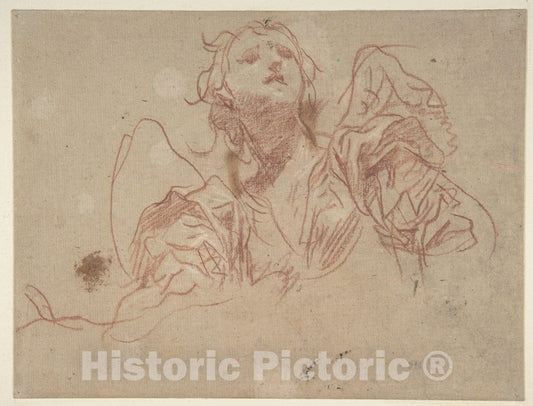 Art Print : Baldassarre Franceschini (il Volterrano) - Half-Figure of an Angel Looking Upward (Recto)