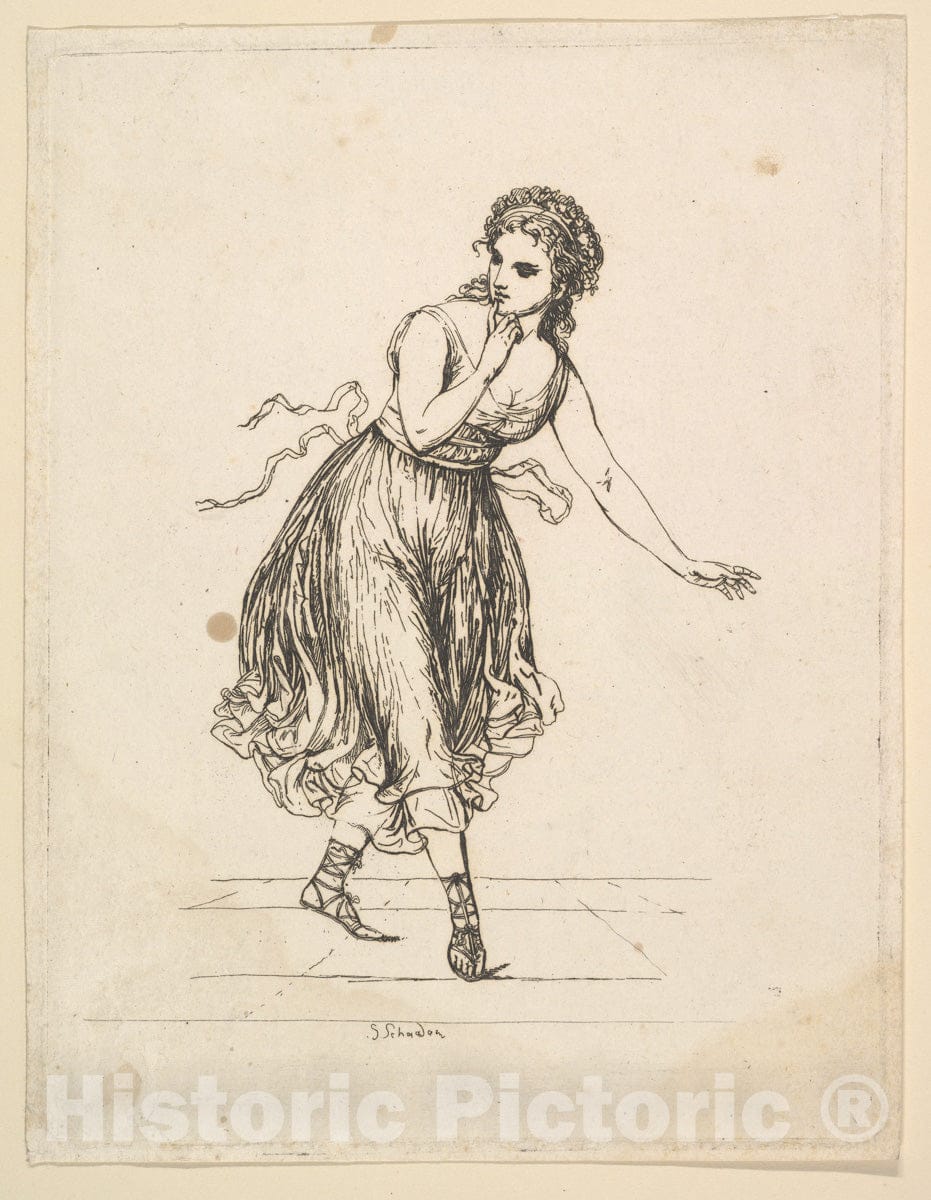 Art Print : Johann Gottfried Schadow - Woman Alone, from The Series The Dancing Pair Vigano 2 : Vintage Wall Art