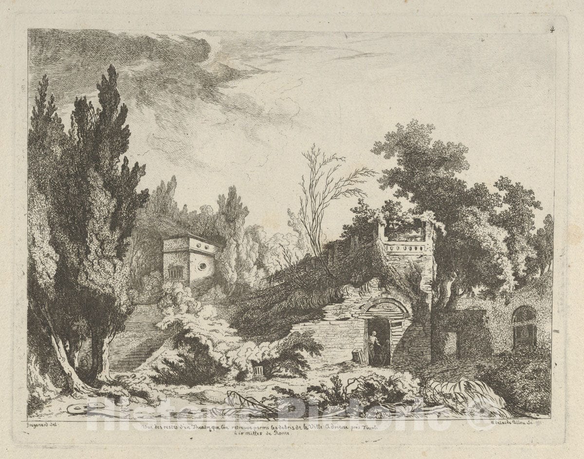Art Print : Adélaide Allou - Vue des restes d'un théâtre from Differentes vues dessiné d'après nature. dans les environs de Rome et de Naples : Vintage Wall Art