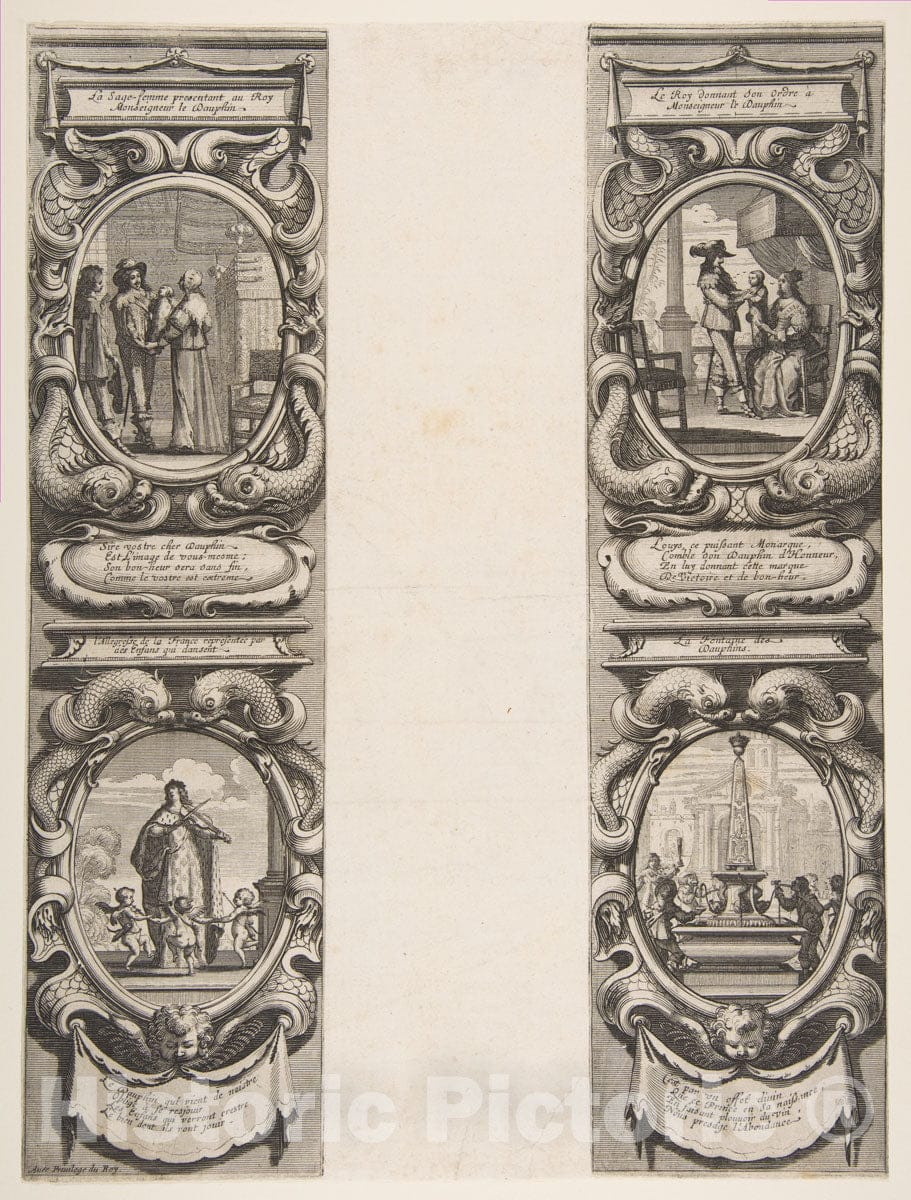 Art Print : Abraham Bosse - Almanach for 1639: Louis XIII and Anne of Austria entrusting The Kingdom and The Heir Apparent to The Virgin : Vintage Wall Art