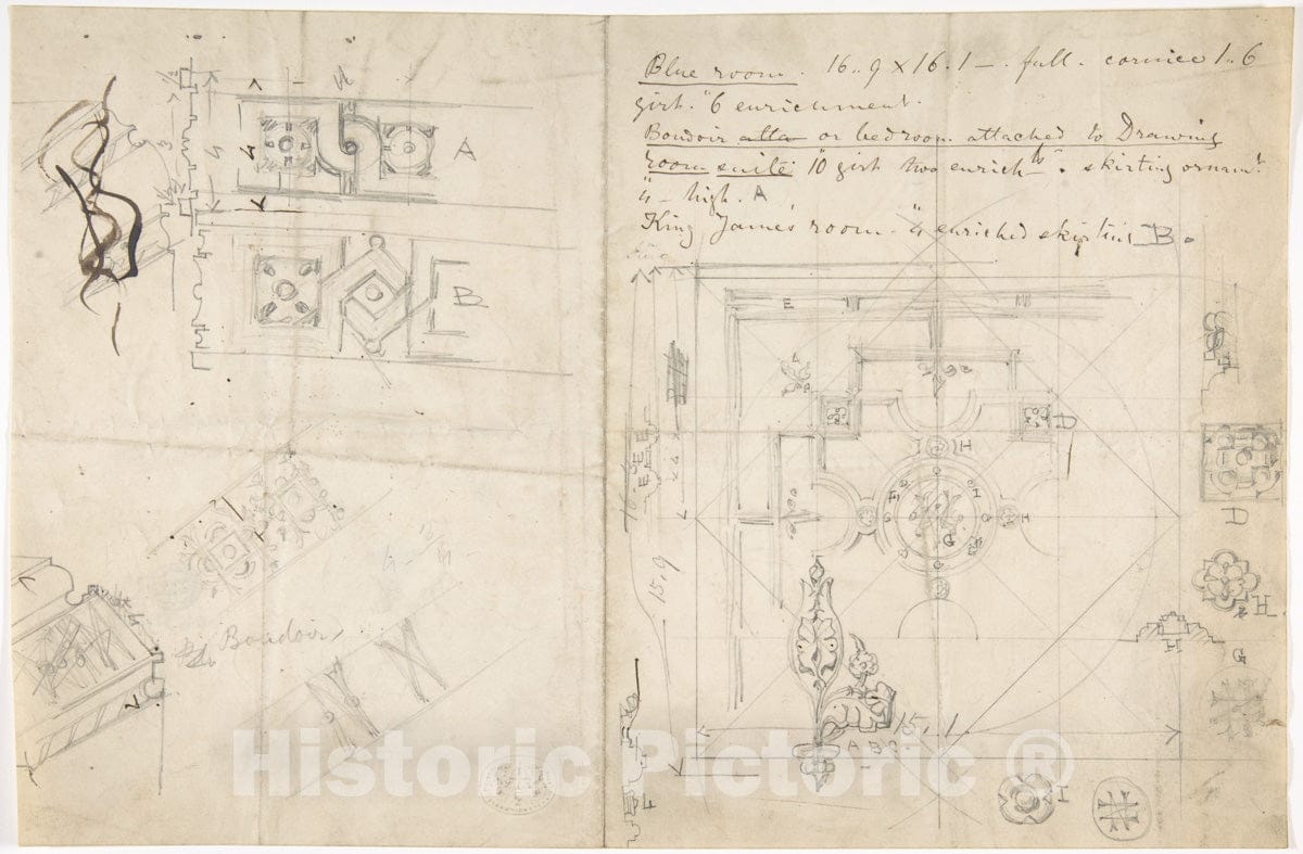 Art Print : British, 19th Century - Paneled Ceiling Design : Vintage Wall Art