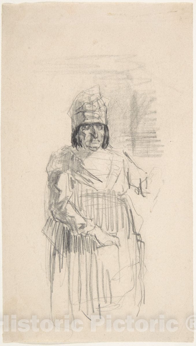 Art Print : Félicien Rops - Study of a Figure with Headress : Vintage Wall Art
