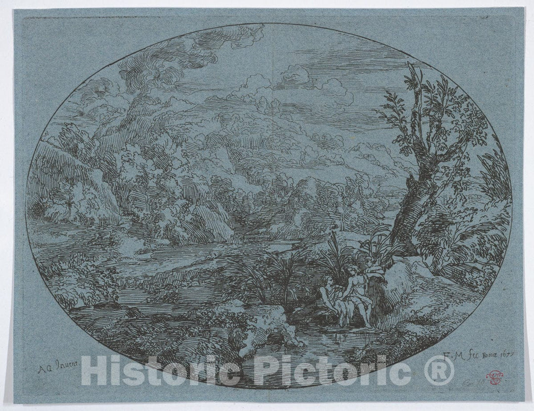 Art Print : Felix Meyer - Landscape with Three Figures : Vintage Wall Art