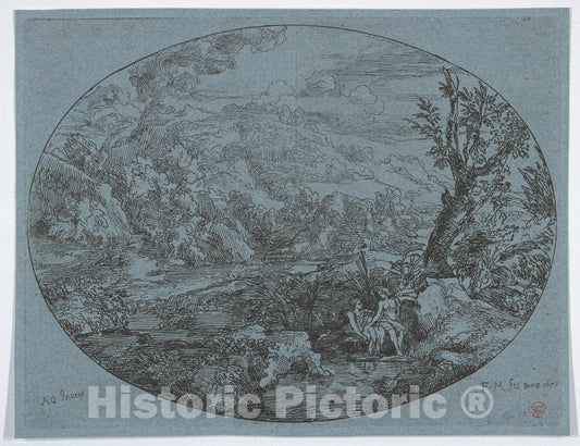 Art Print : Felix Meyer - Landscape with Three Figures : Vintage Wall Art