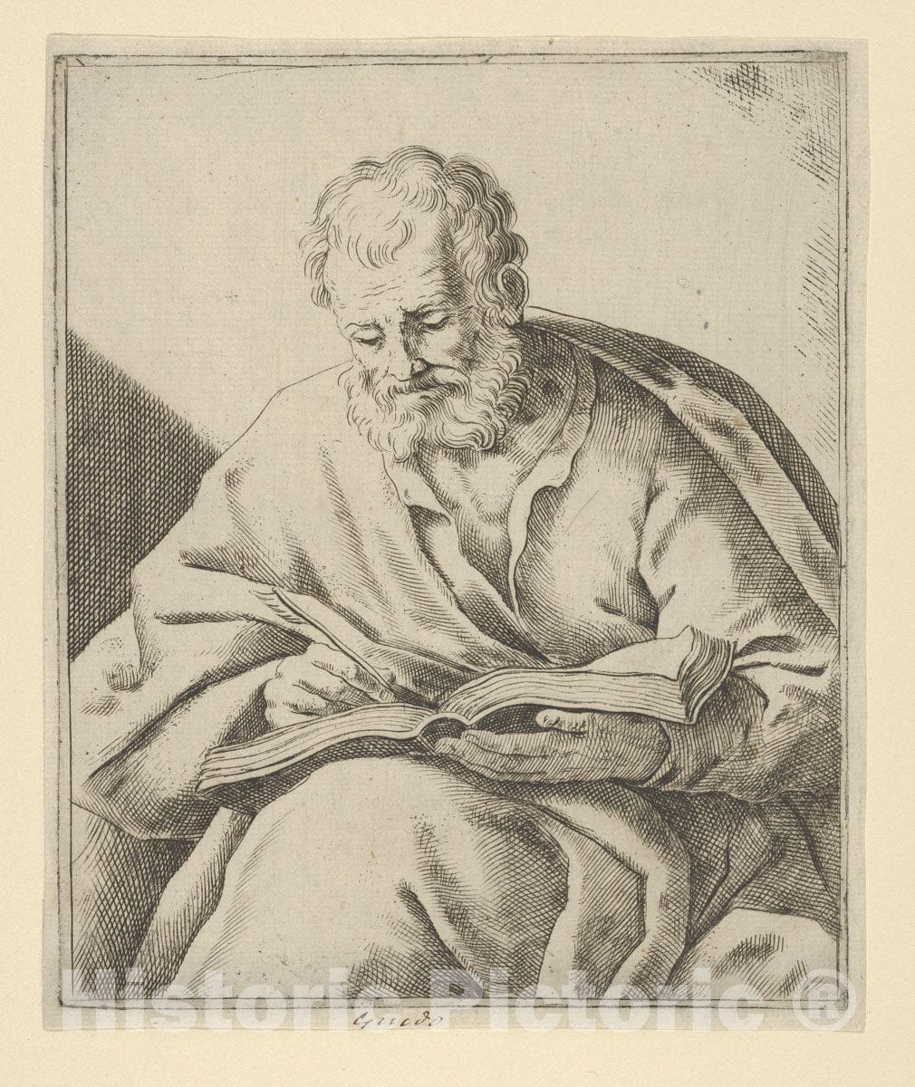 Art Print : Anonymous - an Old Man Seated and Writing in a Book (an Evangelist?) : Vintage Wall Art