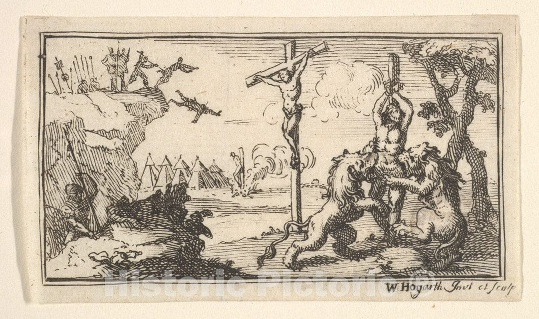 Art Print : William Hogarth - Crucifixion, etc. (John Beaver, Roman Military Punishments, 1725) : Vintage Wall Art