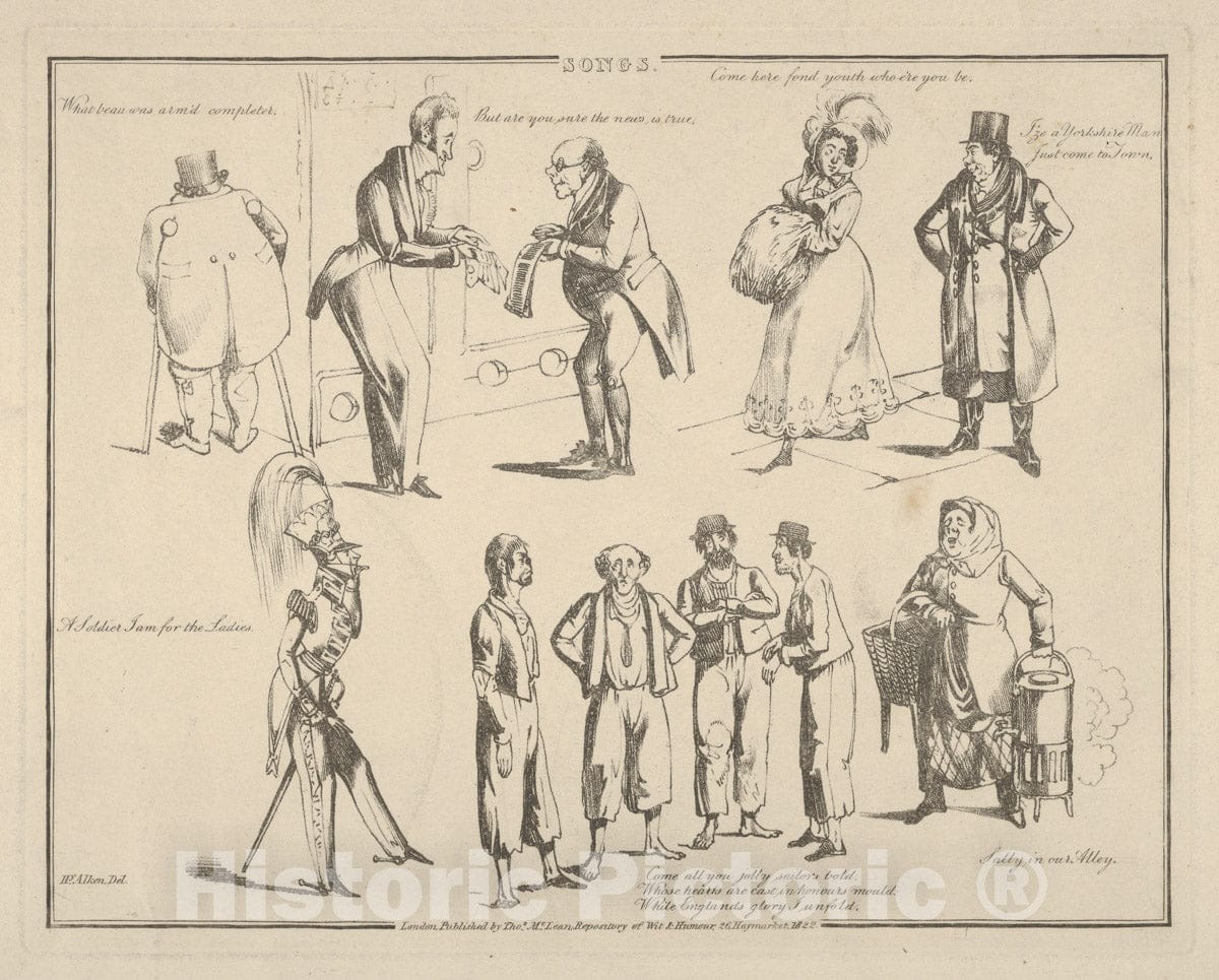 Art Print : Henry Thomas Alken - Songs:What Beau was arm'd completer. : Vintage Wall Art
