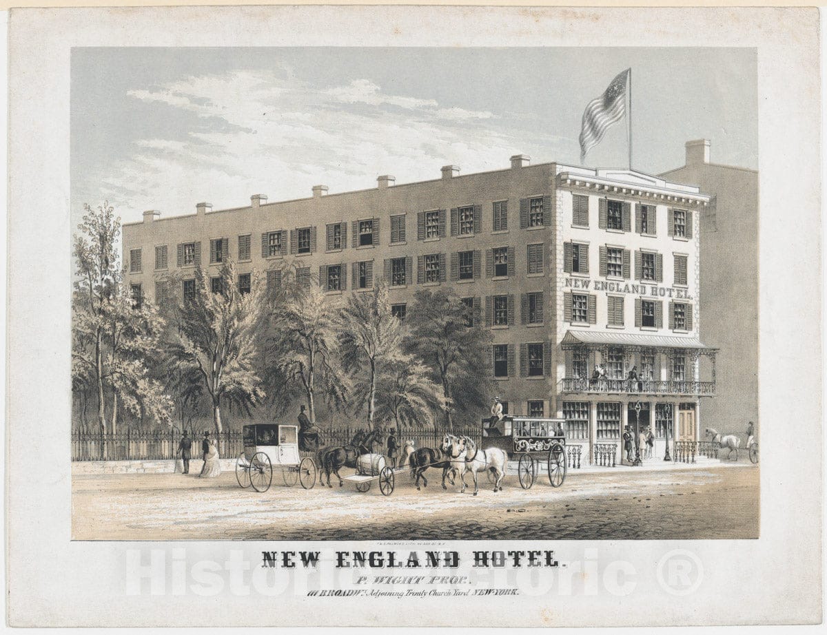 Art Print : Frances Flora Bond Palmer - New England Hotel, Broadway, Adjoining Trinity Church Yard, New York : Vintage Wall Art