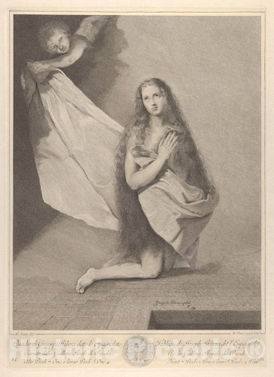 Art Print : Marco Alvise Pitteri - The Magdalene Kneeling, from 'Recueil d'estampes d'après les Plus célèbres Tableaux de la Galerie Royale de Dresde' : Vintage Wall Art