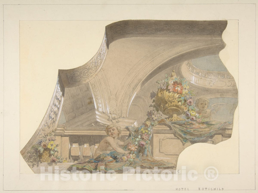 Art Print : Jules-Edmond-Charles Lachaise - Ceiling and Cove Designs for Stairway, Hôtel Rothschild, Vienna : Vintage Wall Art