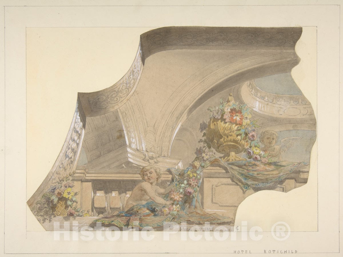 Art Print : Jules-Edmond-Charles Lachaise - Ceiling and Cove Designs for Stairway, Hôtel Rothschild, Vienna : Vintage Wall Art