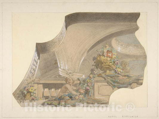 Art Print : Jules-Edmond-Charles Lachaise - Ceiling and Cove Designs for Stairway, Hôtel Rothschild, Vienna : Vintage Wall Art