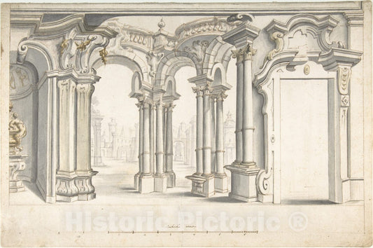 Art Print : Italian, Piedmontese, 18th Century - Design for a Painted Perspective Wall Decoration : Vintage Wall Art