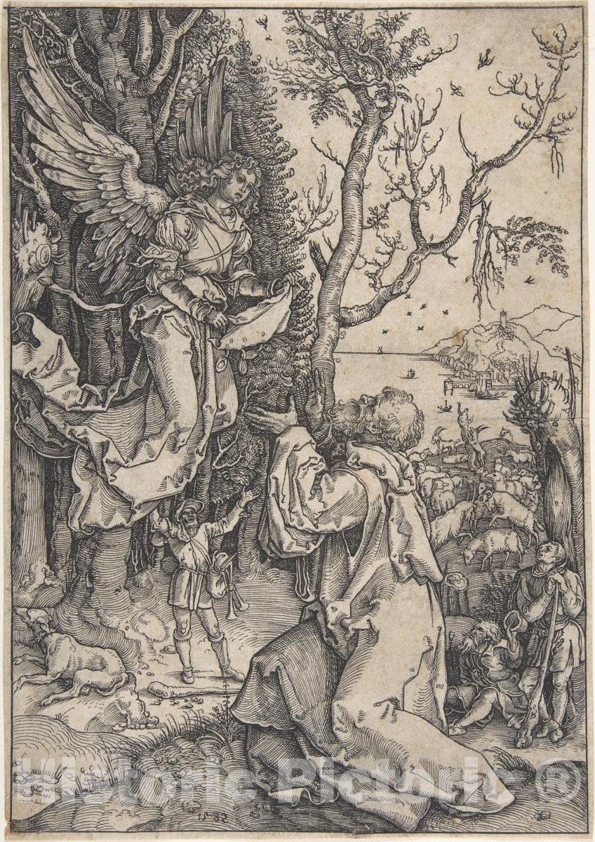Art Print : Anton Möller The Elder - Recto: Joachim and The Angel; Verso, in Upper Right Hand Corner: Three Figures with Loose Draperies : Vintage Wall Art