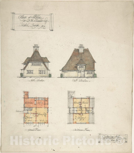 Art Print : Charles Edward Mallows - Cottage at Littleton for B.M. Chamber Esq. : Vintage Wall Art