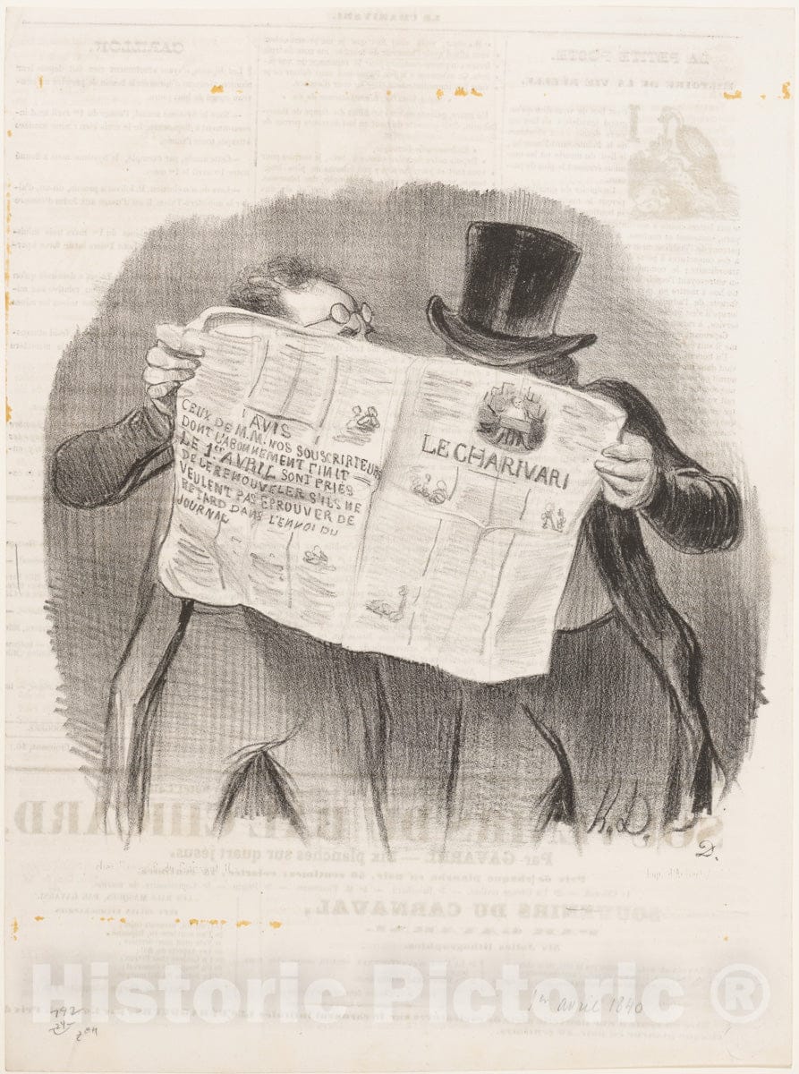 Art Print : Honoré Daumier - Advice to Subscribers, published in Le Charivari, April 1, 1840 : Vintage Wall Art